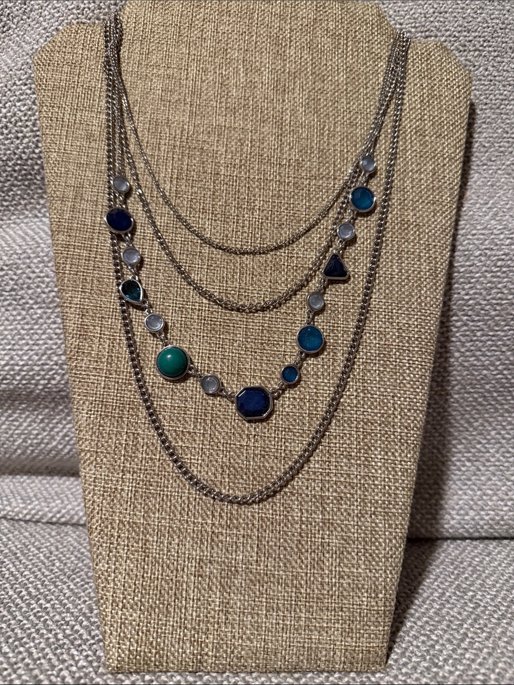 Christopher & Banks Multi-Tone Blue and Teal Layered Necklace new